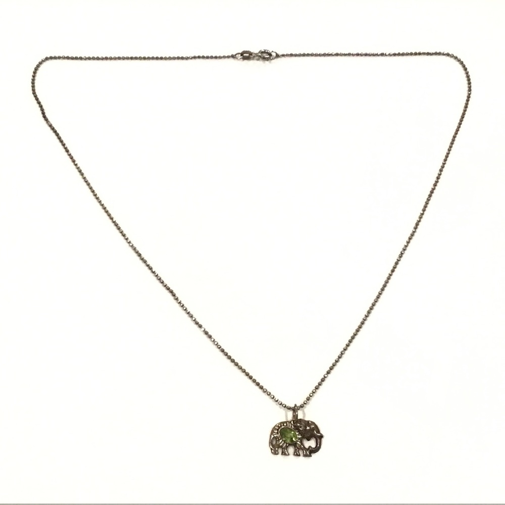 Sterling Silver & Peridot Elephant Pendant Dot Chain Necklace 18" Long
